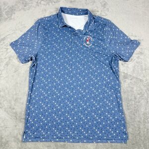 US Open Mens Large Polo Shirt Blue Pinecone Print 124th Pinehurst Golf Shirt